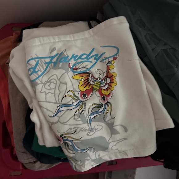 Ed Hardy Cream Tube Top/Sweatpant set with Colorful Butterfly Design - Picture 6 of 6